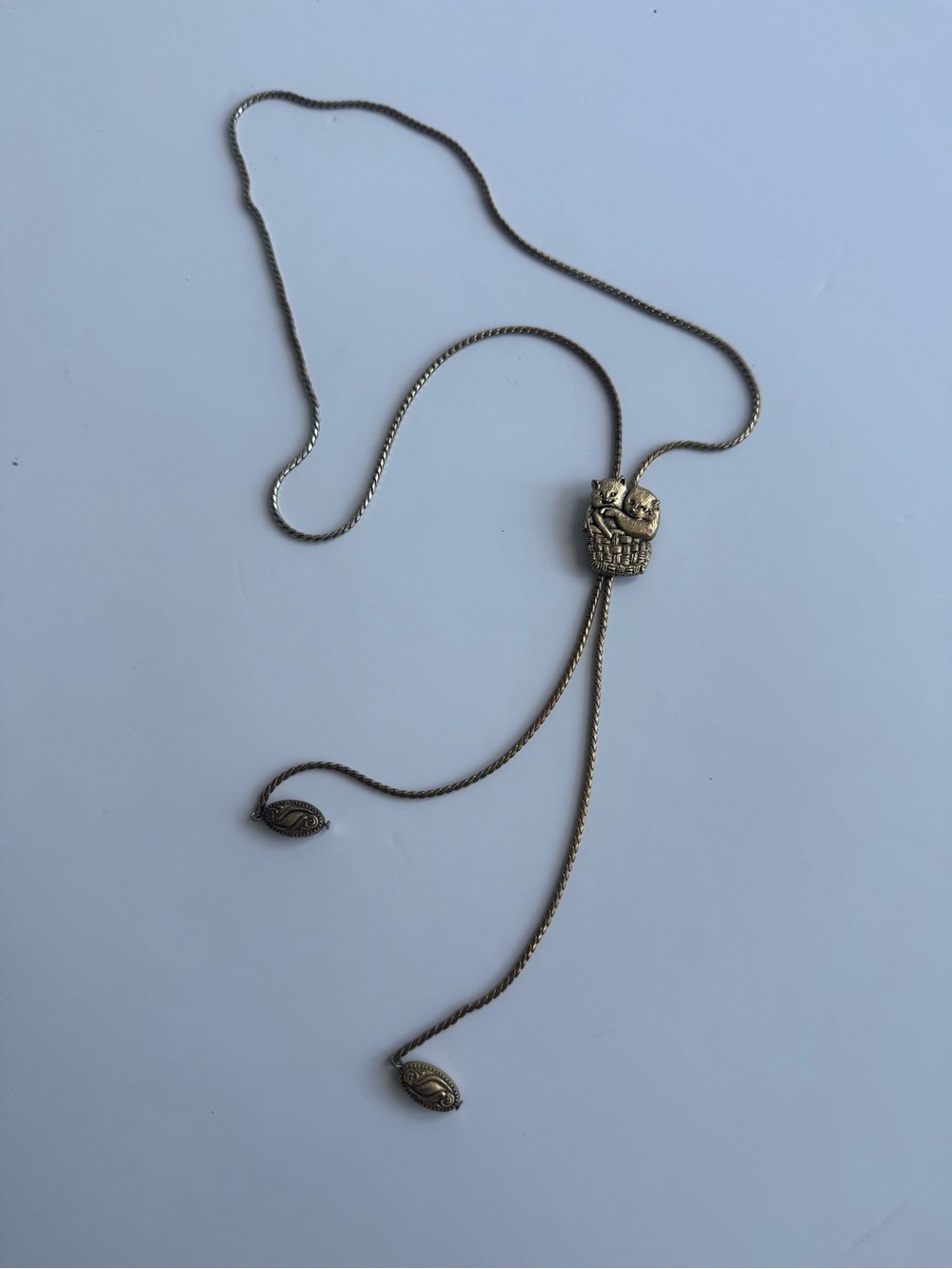 Vntg 1995 Signed Bergdorf Goodman Kitty Cat Basket Gold-Tone Necktie Necklace